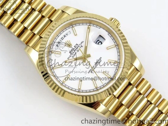 1224 Day Date 40 YG JDF 904L Steel White Stick Dial on President Bracelet VR3255 V3 (Gain Weight) Colorful 1373